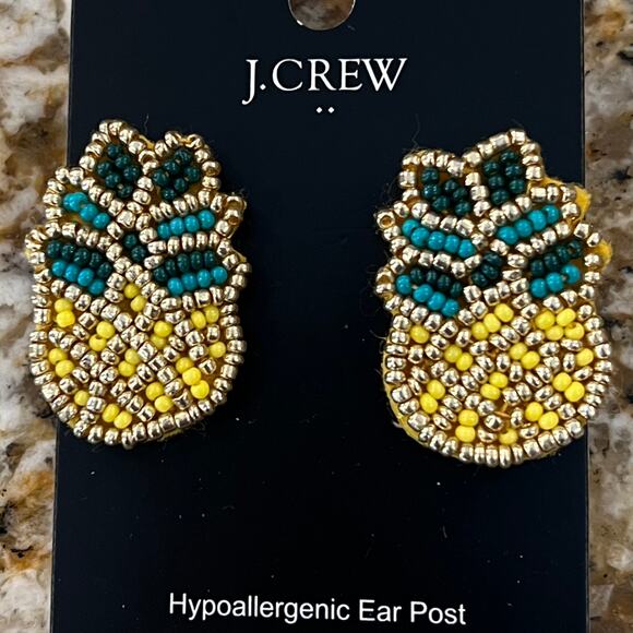 NWT J. Crew Pineapple Glass Seed Beaded Statement Earrings - Picture 4 of 6
